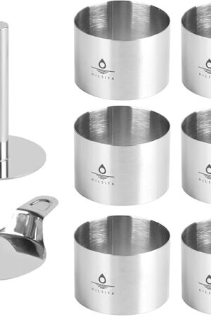 8 Pcs Cake Ring Molds, Seamless Stainless Steel Cake Cutter For Baking, 3 inch Cooking Rings with Pusher & Lifter, Dessert Mousse Molds Baking Tools, Includes 1 Pusher, 1 Lifter and 6 Rings