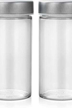 2 Pcs Glass Spice Jars/Bottles - 3oz Empty Round Spice Containers with Airtight Metal Caps with Shaker Lids (2, clear)