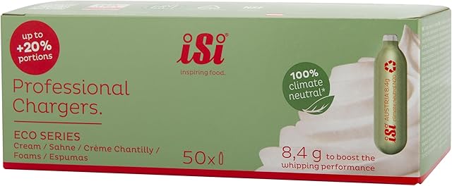 iSi North America Eco Series Nitrous Oxide Cream Charger Capsules - Recyclable Steel Whipping Gas Cartridges, Vegan-Friendly Culinary Solution - Austrian-Made for Cream Dispenser Systems (50-Pack)
