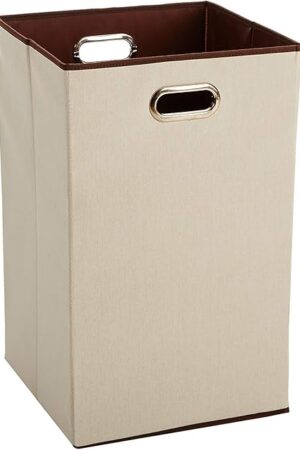 Amazon Basics Rectangular Foldable Laundry Basket Hamper, Beige,Brown