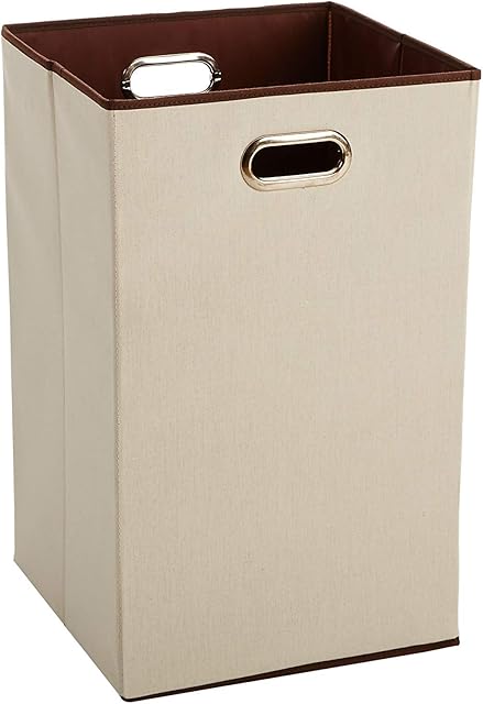 Amazon Basics Rectangular Foldable Laundry Basket Hamper, Beige,Brown