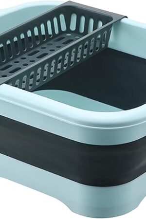 2.77 Gallon (10.5L) Collapsible Dish Basin with Drain Plug, Outdoor Multiuse Foldable Sink Tub, Dishpan, Wash Basin, Portable Kitchen Storage Tray for Camping, RV, Beverage Bucket (Green)