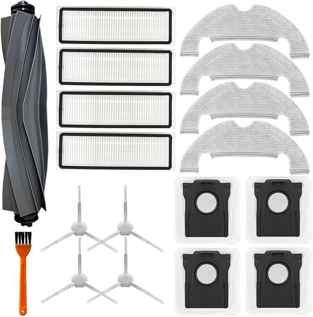 D10 Plus gen 2 Replacement Parts Accessories Compatible with Dreame D10 Plus Gen 2 Robot Vacuum Cleaner, Including 1 Main Brush, 4 Hepa Filters, 4 Mop Pads, 4 Edge-Sweeping Brushes, 4 Dust Bag