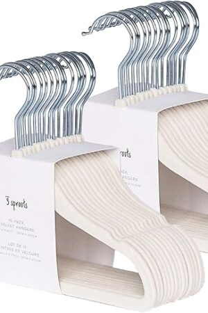 3 Sprouts Velvet Baby Hangers - Non-Slip Hanger for Infant, Toddler, Baby Clothes - Closet Kids Hangers with Slim Design, Nordic Colors, Pack of 30 - Cream