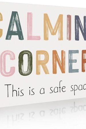 Calming Corner Classroom Wall Decor Calm Corner Sign - Safe Space Decor Metal Tin Sign for Nursery, Office, and Home 12x8 Inches