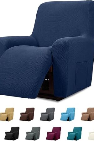 Cupuamon Recliner Chair Covers,Lazy Boy Recliner Covers Stretch Reclining Covers 1 Piece Furniture Protector with Elastic Bottom for Dog,Kids-Navy