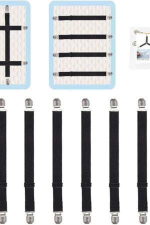 Adjustable Bed Sheet Straps Clips, Elastic Mattress Sheet Fasteners Holder and Suspenders, Grippers to Hold Sheet, Mattress, Sofa, Couch, Table Cloth, Ironing Board Cover, 8Pcs, Black