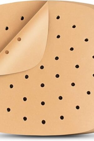 Air Fryer Liners, 200Pcs Square, 8.5 Inch Perforated Parchment Paper Sheets for Baking, HOFHTD Parchment Paper for Air Fryer and Bamboo Steaming Basket (Unbleached)