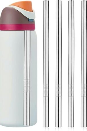 4pcs Water Bottle Straws for Owala 24oz 32oz, Stainless Steel Metal Straws Replacement with 2 Straw Cleaners Reusable Tumbler Straws Bottle Accessories Parts for Indoor Outdoor Sports Trips