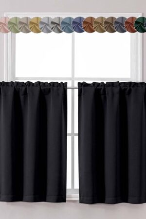 Chyhomenyc Short Black Out Curtains 36 Inch Length, Small Blackout Curtain Tier Rod Pocket Half Window Curtains for Kitchen Basement Cabinet Camper RV Bunk, 2 PCS, Each 30" Wx36 L, Black