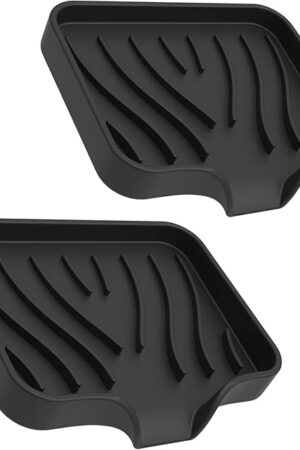 2 Pack Silicone Soap Dish with Drain, Bar Soap Holder for Shower,Bathroom and Kitchen Sink Organizer,Self Draining Waterfall Soap Tray (Black)