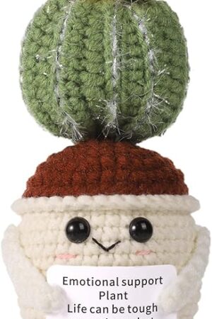 The Positive Cactus Crochet, 4.3 Inch Funny Potato Mexican Fiesta Succulent Handmade Knitted Pickle Toy Cute Emotional Support Life Plant Plush Animal Gifts with Encouragement Card for Adults Kids
