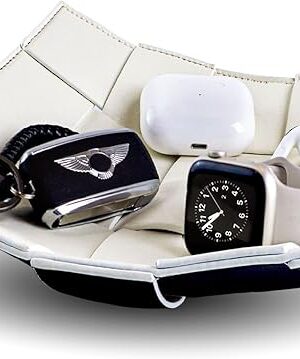 Valet Tray for Men and Women PU Leather Key Holder Bowl for Entryway Table Bedside Nightstand Desk Catchall Organizer Tray for Wallet, Watch, Key, Phone Men's Gift - 9.8" L x 9.8" W x 2" H
