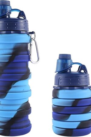 Collapsible Water Bottles for Travel, Foldable Sports Water Bottle for Kids, Reusable Water-proof Silicone Water Bottles with mountaineering Buckle for Camping Hiking Holiday