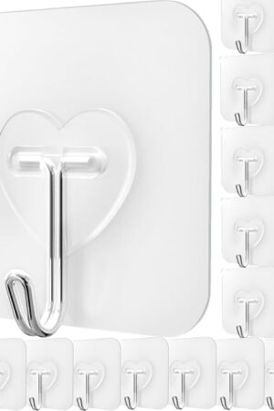 DGYB 20 Pcs Clear Adhesive Hooks for Hanging 22lb Self Adhesive Wall Hooks Heavy Duty Waterproof Transparent Sticky Hooks for Shower Home Bathroom Kitchen Office