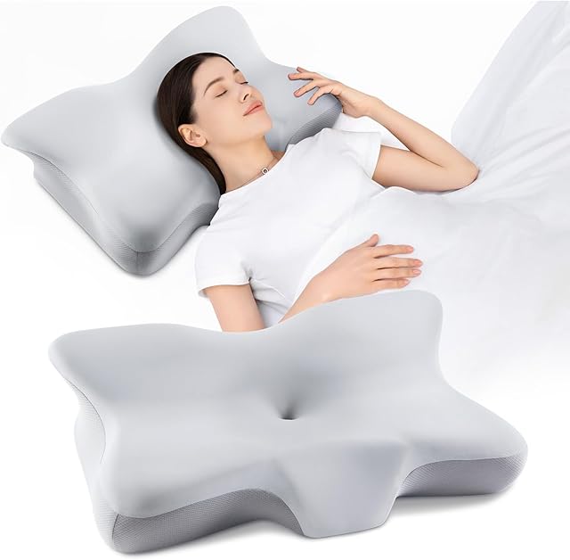 Cervical Neck Pillow for Pain Relief, Ergonomic Contour Memory Foam Pillows, Cooling Side Sleeper Pillow for for Neck Support, Orthopedic Pillow for Back Stomach Sleepers with Breathable Pillowcase