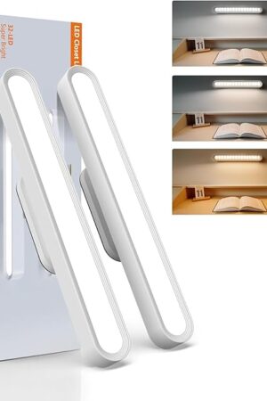 Closet Lights Battery Operated(2 Pack), 2600mAh, 160LM Rechargeable Under Cabinet Lighting, 3 Color Temperature & Memory Function, Magnetic Cabinet Lights for Kitchen, Bedside, Reading, Laundry Room