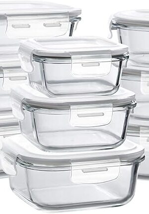BAYCO Glass Storage Containers with Lids, 9 Sets, Meal Prep Airtight Food Storage Containers for Food Storage with Lids - BPA-Free & Leak Proof