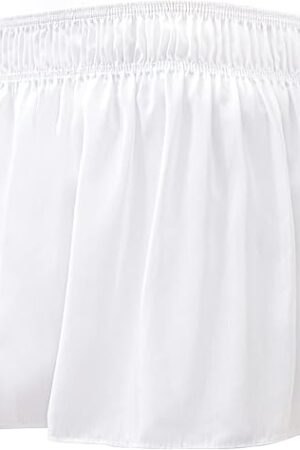 Biscaynebay Wrap Around Bed Skirts for Queen Beds 15" Drop, White Adjustable Elastic Dust Ruffles Easy Fit Wrinkle & Fade Resistant Silky Luxurious Fabric Machine Washable