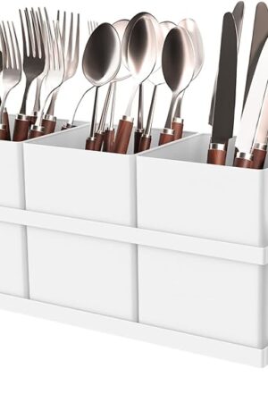 White Kitchen Utensil Holder - Chic Silverware Holder for Party, Compact and Versatile Utensil Caddy, Ideal for Countertop and Party Use