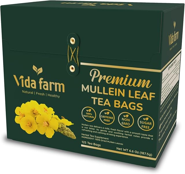 VIDA FARM Mullein Leaf Tea Bags, 125 Count, 100% Natural | Caffeine Free | Sugar Free | No Additives | Dried Herbal Tea