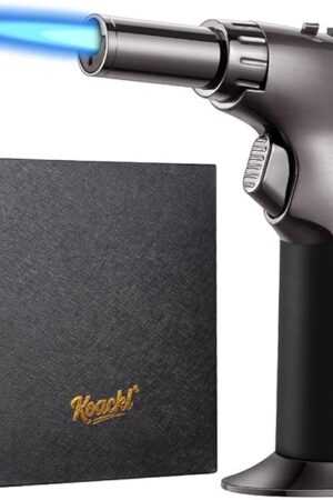 Dual Flame Butane Torch Lighter, Refillable Kitchen Torch, Adjustable Flame with Ignition Lock Mini Blow Torch for Cooking, Creme Brulee, Soldering, Welding (Butane Gas Not Included)