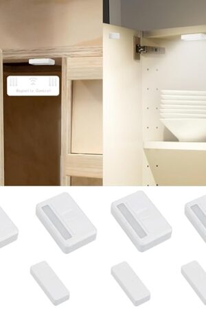 4 Pack Cordless Cabinet Lights, Door Open Activated Sensor Automatic Turn On Off Led Cupboard Drawer Closet Light Battery Operated Stick On Up Puck Lights Indoor for Kitchen Cabinets Pantry Gun Safe