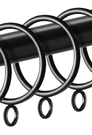 42 Pack Curtain Rings with Eyelet 1.5" Inner Diameter,Metal Drapery Ring Fits up to 1.25" Drapery Rod,Glide Smoothly Curtain Rod Rings,Strong Vintage Decorative Rustproof Curtain Hooks (Black)