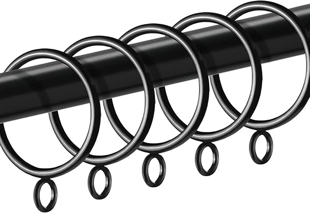 42 Pack Curtain Rings with Eyelet 1.5" Inner Diameter,Metal Drapery Ring Fits up to 1.25" Drapery Rod,Glide Smoothly Curtain Rod Rings,Strong Vintage Decorative Rustproof Curtain Hooks (Black)