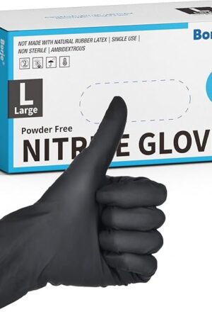 Borje Nitrile Gloves Large, 100 Count Disposable Gloves, Black, Latex-Free Powder-Free, Medical Exam, Food Safe, Cleaning, Cooking