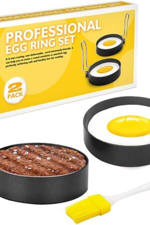 2.9 inch Egg Rings Set of 2 with Silicone Handle, Small Nonstick Round Ring Mold for Frying Eggs, English Muffins, Breakfast Sandwiches Cooking