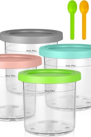 Creami Pint Containers for Ninja Creami Pints and Lids - 4 Pack Ninja Creami Deluxe Pints,16oz Ice Cream Containers Compatible with NC301 NC300 NC299AMZ NC290 Ice Cream Maker, Airtight BPA-Free