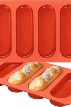 Webake Hot Dog Bun Pan, 2 Pack SIlicone Hotdog Bun Molds Nonstick Bread Forms Mini Baguette Sandwich Baking Tray for Hot Dog Bun Rolls Cake and Eclair