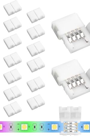 20PCS 4-Pin LED Strip Connectors, 8mm 4 Pin Corner Light Connectors Solderless, Extendable Terminal Adapters for SMD 2835 & 3528 RGB LED Strip Lights, Ideal for Various DIY Lighting Projects
