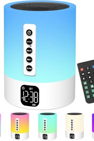 Alarm Clock Bluetooth Speaker, Night Light White Noise Machine Touch Bedside Lamp with Alarm Clock for Kids Multi-Color Changing Night Light Xmas Gifts for Teenage Girls Boys Women Teen Girl Gifts