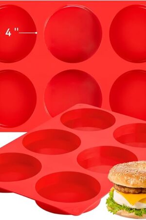 4 Inch Silicone Egg Molds for Breakfast Sandwiches, 2 Pack Jumbo Muffin Top Pans Non-Stick Round Silicone Molds for Baking Egg Bites, Hamburger Buns, Patties, English Muffins