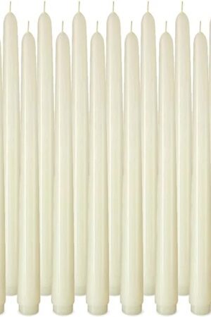 Arosky 20 Pack Ivory Taper Candles, 7-8 Hours Burn Time, Unscented and Smokeless, 4/5 x 10 Inch Dinner Candle Set for Household, Wedding, Party and Home Décor Candlesticks