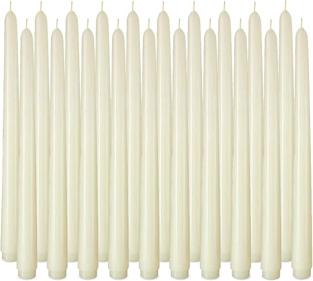 Arosky 20 Pack Ivory Taper Candles, 7-8 Hours Burn Time, Unscented and Smokeless, 4/5 x 10 Inch Dinner Candle Set for Household, Wedding, Party and Home Décor Candlesticks