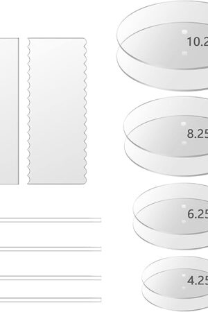Boyun Acrylic Cake Disc, Clear Cake Decorating Supplies with 8 Round Acrylic Discs,2 Icing Scraper And 4 Center Dowel For Make Your Cakes, Acrylic Discs For Icing Cakes(4.25/6.25/8.25/10.25 Inch)