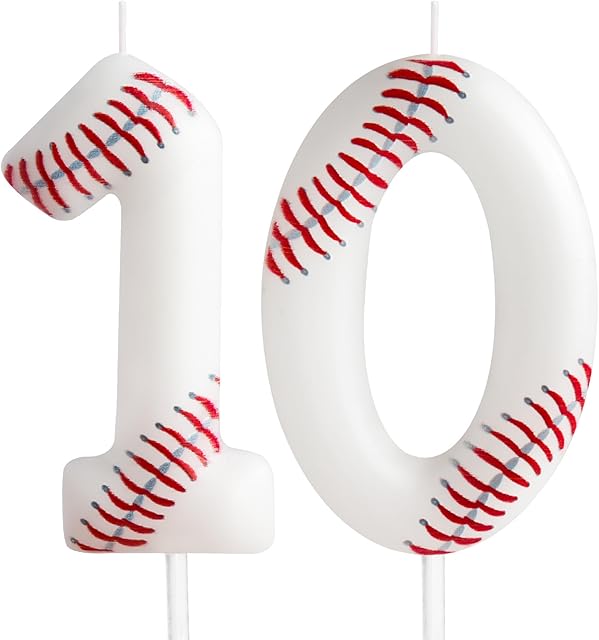 ZHIHUI Birthday Candle, Baseball Birthday Number Candles, Baseball Themed Candle Cake Topper for Boys Girls Kids Birthday Cake Topper Reunions Theme Party Supplies (Number 10)