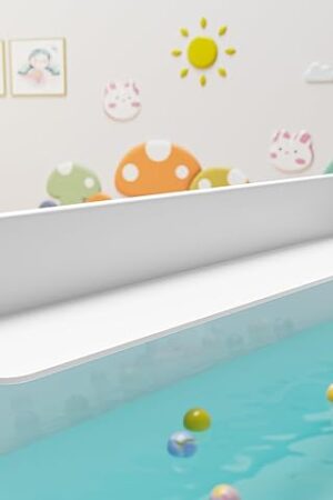 3-Ft Bathtub Splash Guard PlayPad with Strong Suction Cups, Toy Tray Caddy Holder Storage, No-Leak, Mess-Free Bath Time for Kids, White