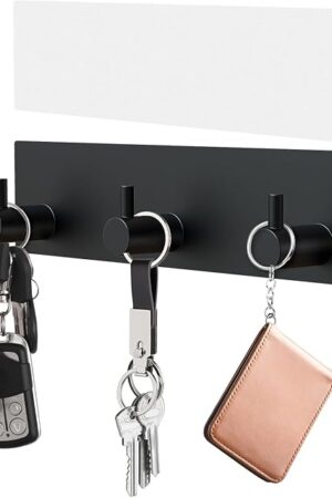 VIS'V Key Holder Wall Mount, Small Metal Self Adhesive Key Hanger with 3 Hooks, No Drilling, Extra Adhesive Strip, Black