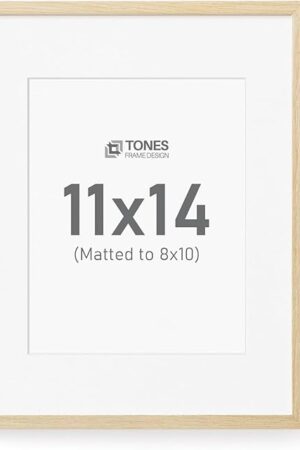 11x14 Natural Wood Frame with 8x10 Mat, Solid Wood Veneer Finish Picture Frame, and Plexiglass Front for Poster Gallery Wall Home Decor