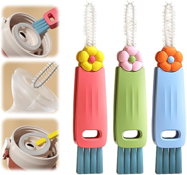 3 in 1 Cup Lid Cleaning Brush, 2024 New Bottle Cup Lid Brush Multi Functional Crevice Cleaning Brush, Water Bottle Cleaner Brush Set Suitable for All Kinds of Cups and Bottles 3PCS