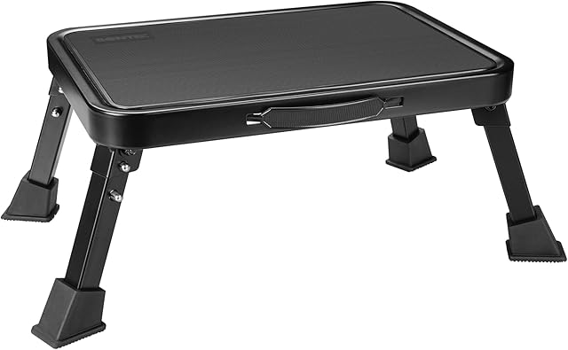 BONTEC Foldable Step Stool, Step Stool with Non-Slip Platform, Step Ladder with Thick Rubber Feet, 330lbs Capacity, Ideal for Adults and Children in Kitchen, Bedroom, Office, RV, Black