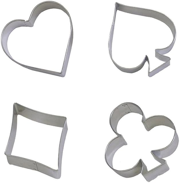Cookie Cutter,4 Pieces Poker Stainless Steel Cookie Cutters Playing Card Cake Biscuit Decorating Bakeware Tool Diamonds Spade Club Heart Shape