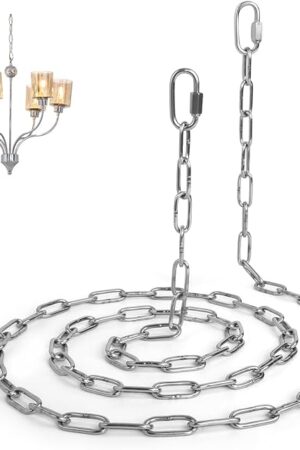6 Feet Chain for Chandelier Silver, 120 Pounds Pendant Light Fixture Chain with Carabiners, 1/8 Inch Thick Adjustable Extra Chain for Lamp Ceiling Swag Lighting, Plant, Fruit Basket Decorative Hanging