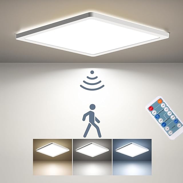 BLNAN Dimmable Motion Sensor LED Ceiling Light with Remote Control, 12 Inch 24W 2400LM Radar Motion Activated Flush Mount Wired Light Fixture for Closet Hallway Laundry Porch Stair, 3000K 4000K 5000K