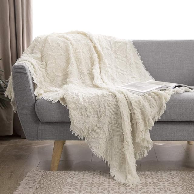 Simple&Opulence 100% Cotton Throw Blanket Geometric White