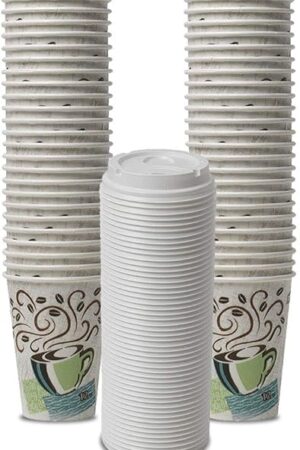 Dixie PerfecTouch WiseSize Coffee Design Insulated Paper Cup, 12oz Cups and Lids Bundle (12 oz, 50 Cups, 50 Lids)